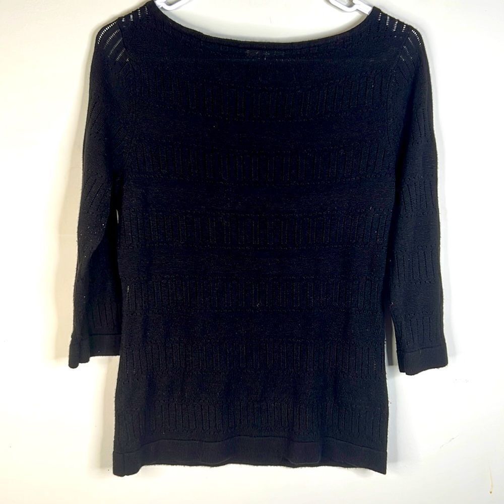 New York and Company Black Popover Eyelet Sweater Size Small